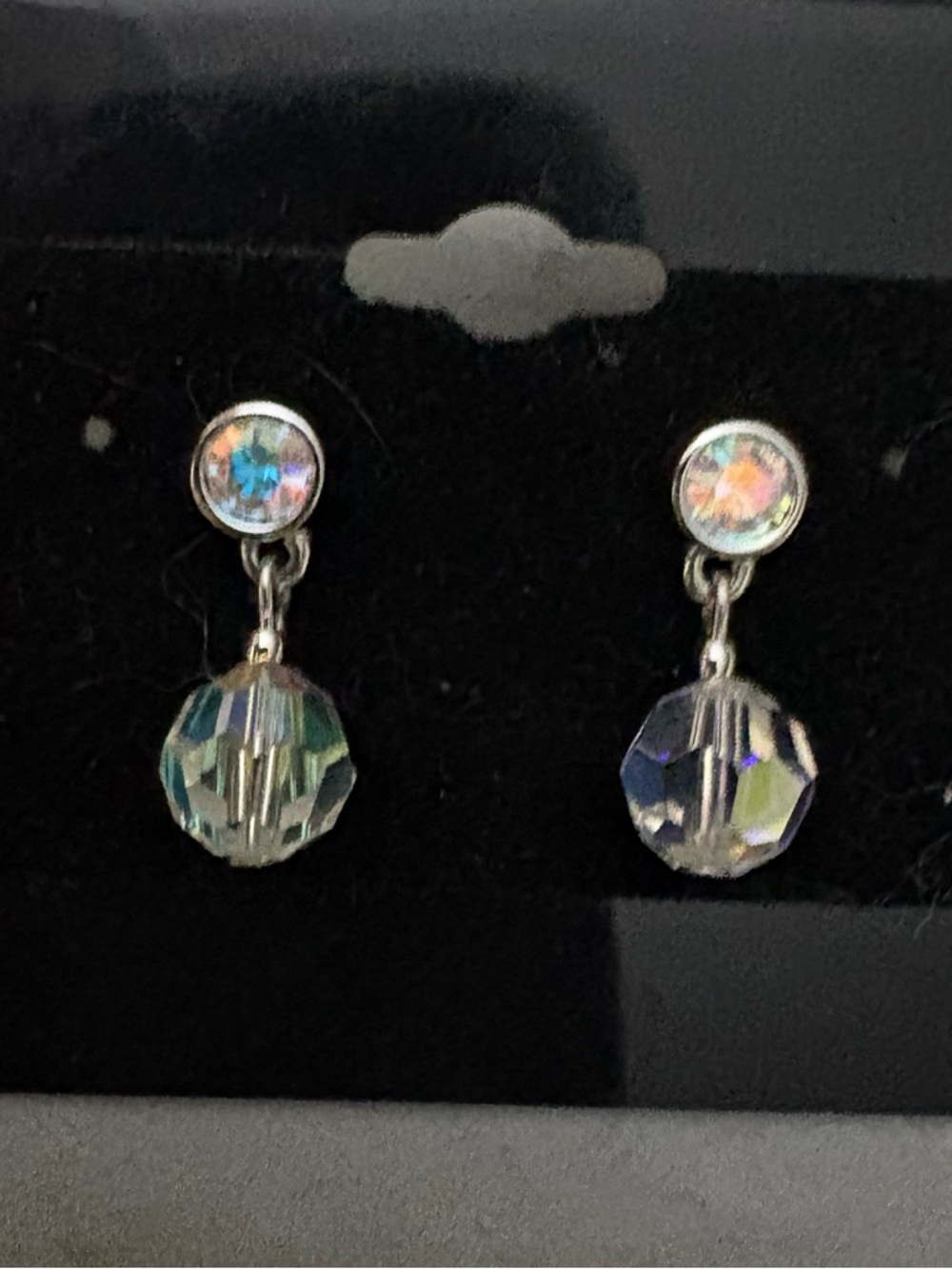 Swarovski Crystal Swan Signed VTG Silver Tone Faceted Bead Dangle Earrings - Picture 3 of 6